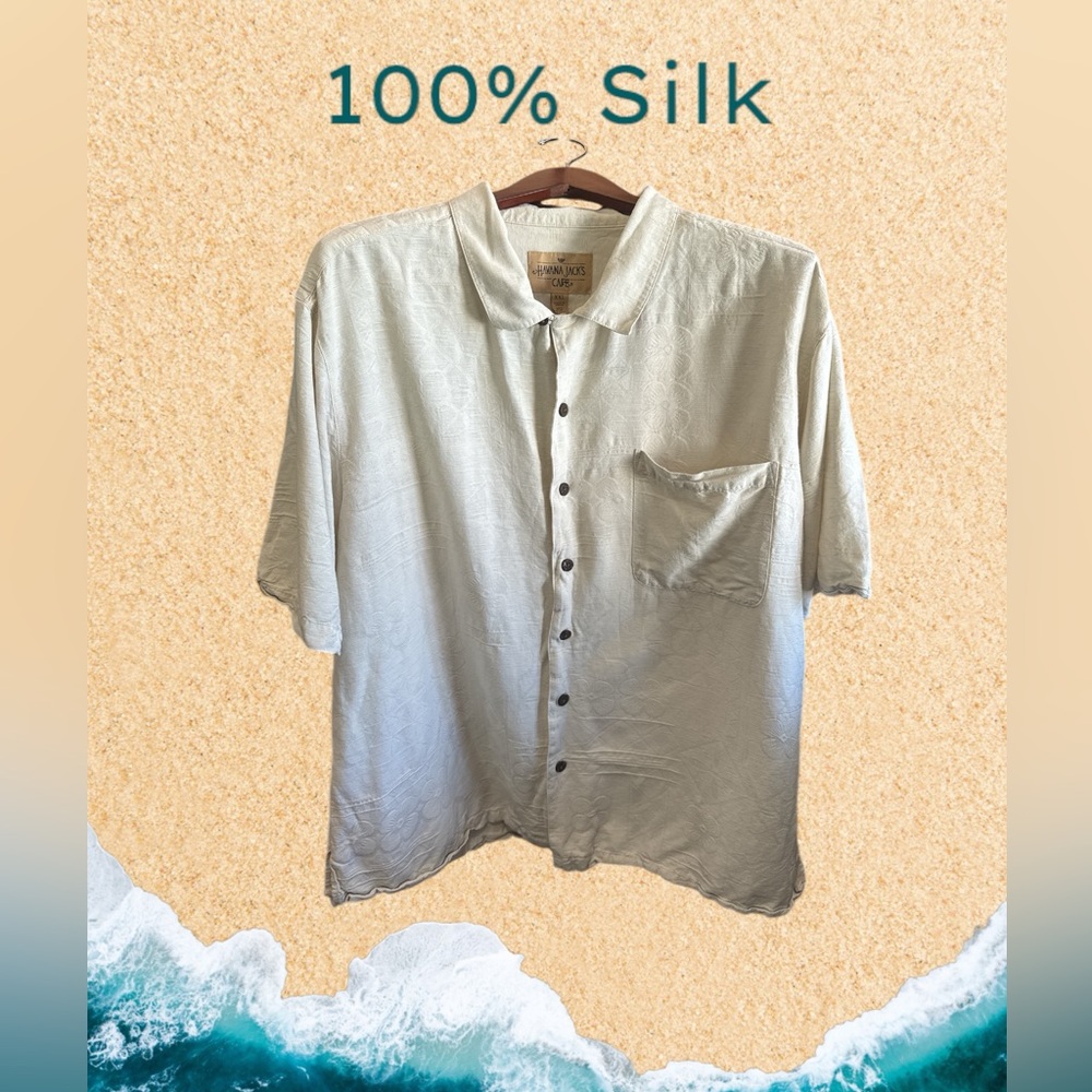 Havana Jack’s Men's Size XXL Silk Shirt - Cream Short Sleeve Tropical Resort Top